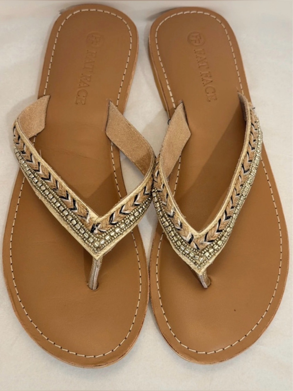 FatFace Leather Beaded Woven Thong size 40